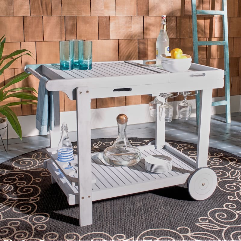 SAFAVIEH Outdoor Nallely Acacia Wood Tea Trolly - 24Wx39Dx30H - Grey