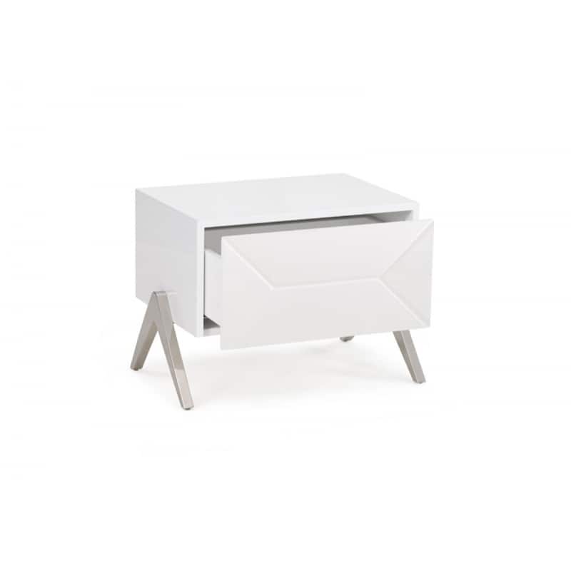 Medium-Size White Wood Nightstand with Soft Close Drawer Chic Modern Accent Table for Bedroom