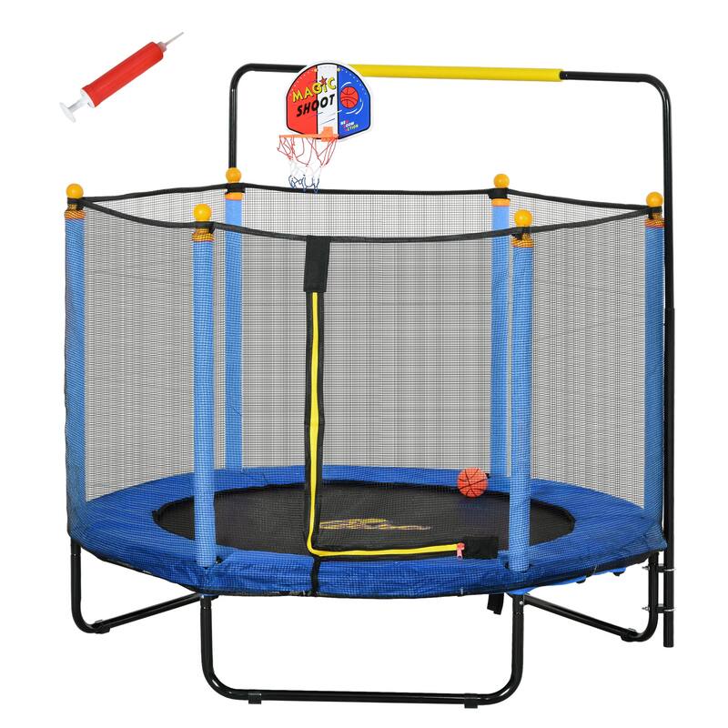 4.6' Kids Trampoline with Basketball Hoop Horizontal Bar 55" Indoor with Net Small Springfree for Ages 3-10 Blue - Blue