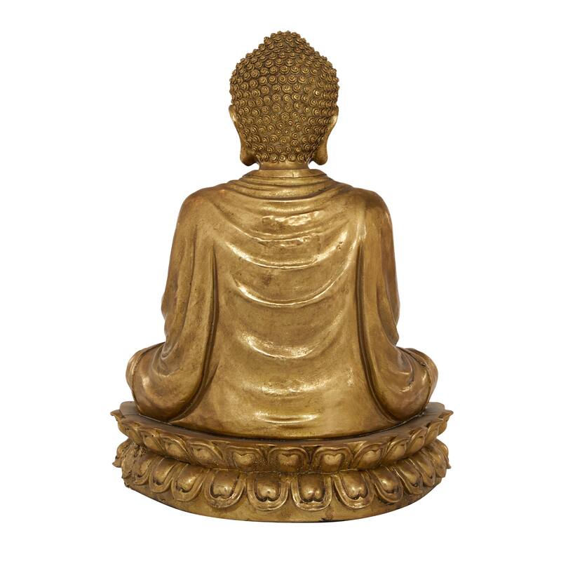 Polystone Buddha Meditating Decorative Sculpture with Engraved Carvings - Silver, Copper, Gold - Roche River Decor