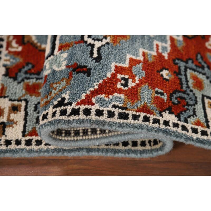 Geometric Blue Kazak Indian Foyer Rug Hand-Knotted Wool Carpet - 2'0" x 3'0"