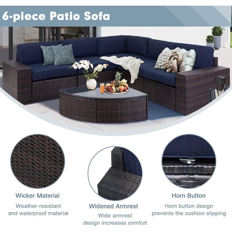SUNCROWN Outdoor 6-piece Rattan Sectional Sofa Set