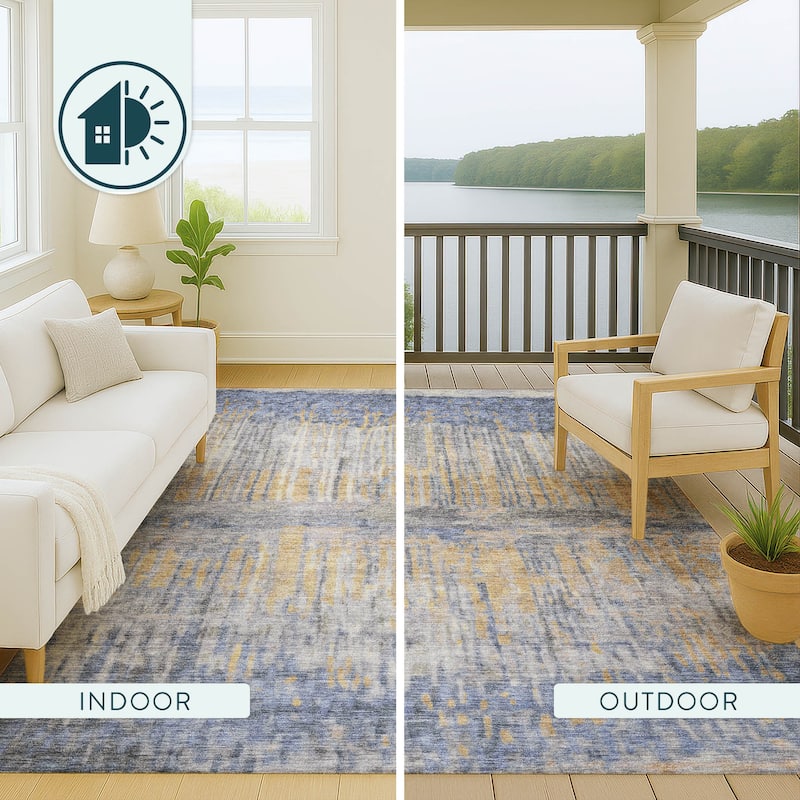 Machine Washable Indoor/ Outdoor Modern Ombre Chantille Rug