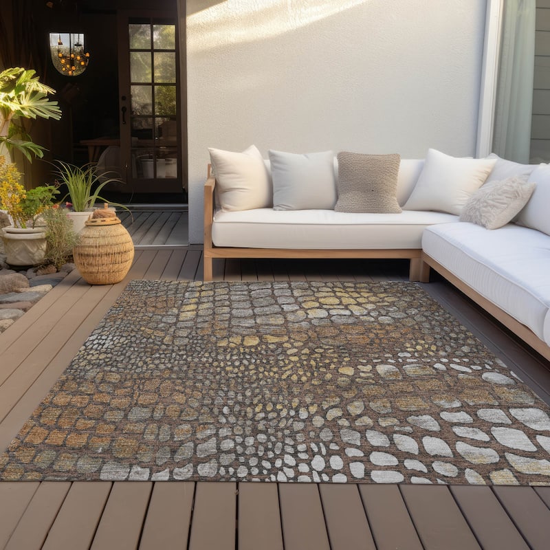 Machine Washable Indoor/ Outdoor Modern Cobble Chantille Rug