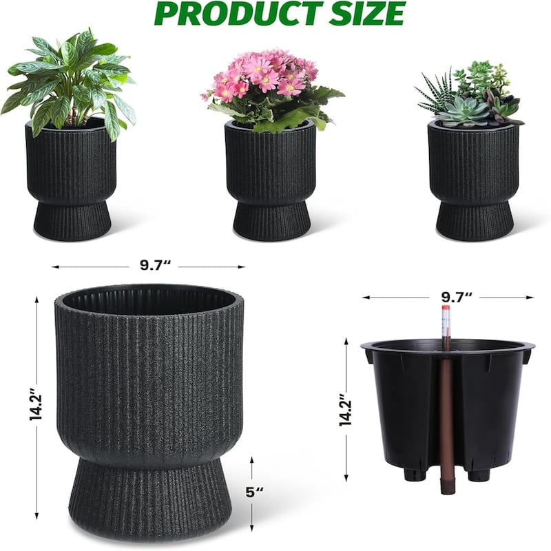 Set of 2 Classic 14.2-in Tall Self-Watering Planters with Water Level Monitor for Indoor and Outdoor Use White