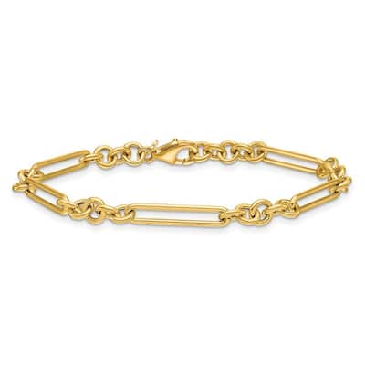 Curata 14k Yellow Gold 7.5" 5.3mm Round and Paperclip Links Unusual Bracelet