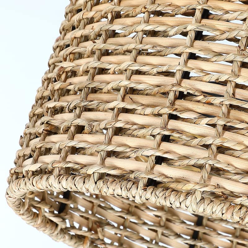 Lennie 13.6 in. 2-Light Natural Rattan Drum Semi-Flush Mount Ceiling Light - 13.6 in. W