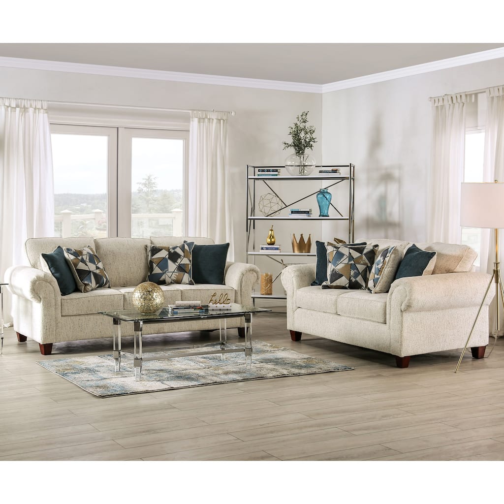 Mecia Transitional Chenille Rolled Arms 2-Piece Sofa Set by Furniture of America