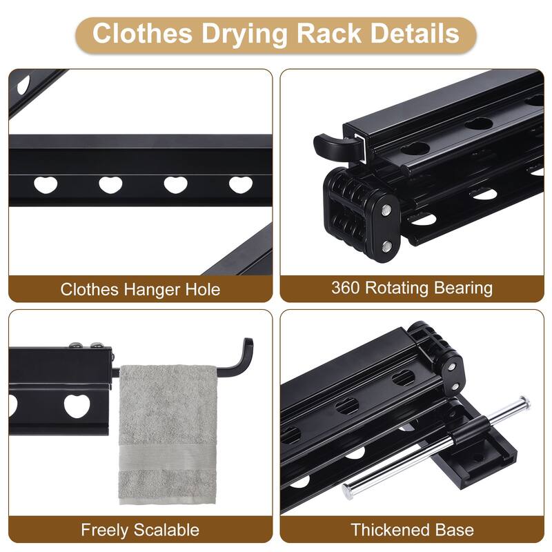 Clothes Drying Rack Wall Mounted, Laundry Drying Rack Tri-Fold Black Upgrade