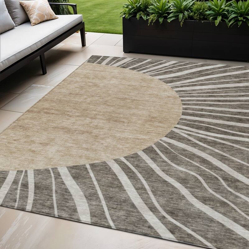 HomeRoots Abstract Transitional Rectangle Outdoor Rug - 5' X 8'