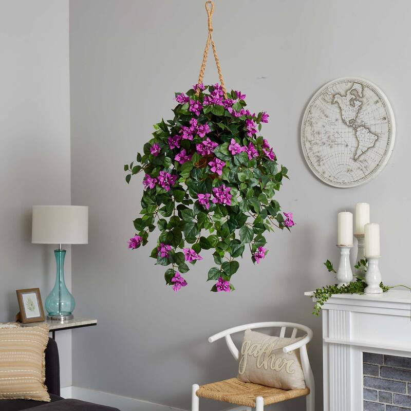 Artificial Plant in Basket - Indoor Decor, Greenery, Home Accent, Stylish Faux Plant, Living Room Decor - Purple