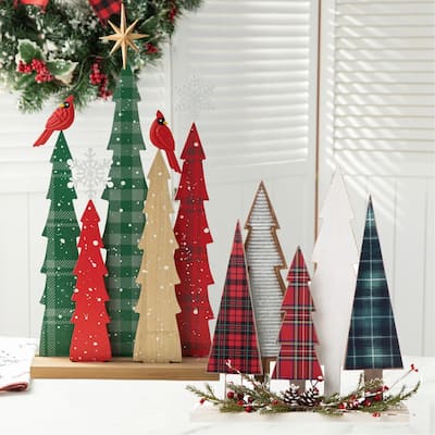 Glitzhome Wooden JOY Nativity Xmas Table Tree Centerpiece Home Decor