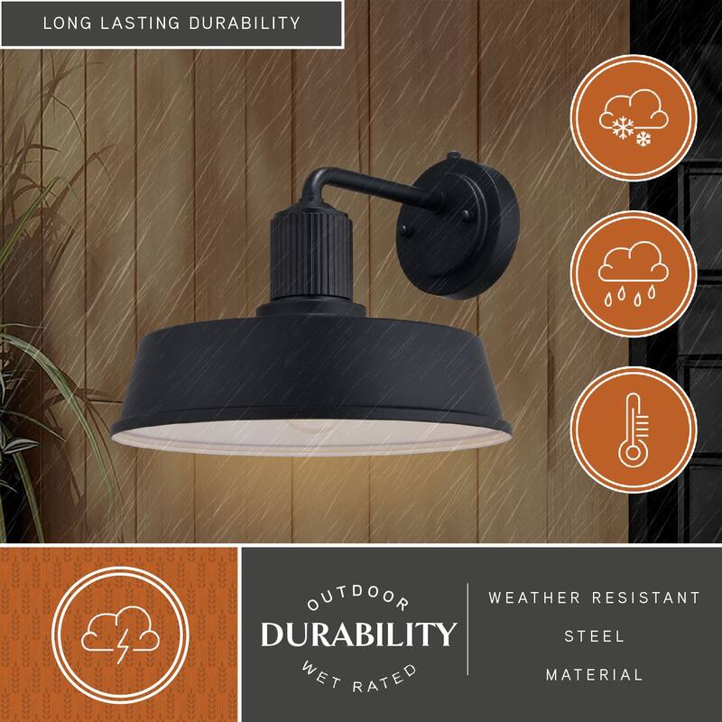 Hammond Steel 1 Light LED Compatible Dusk to Dawn Matte Black and White Industrial Outdoor Wall Lantern