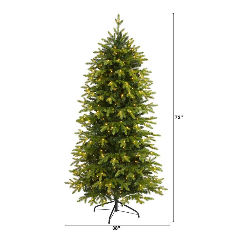 6' Belgium Fir "Natural Look" Christmas Tree with 300 Clear LED Lights - Green