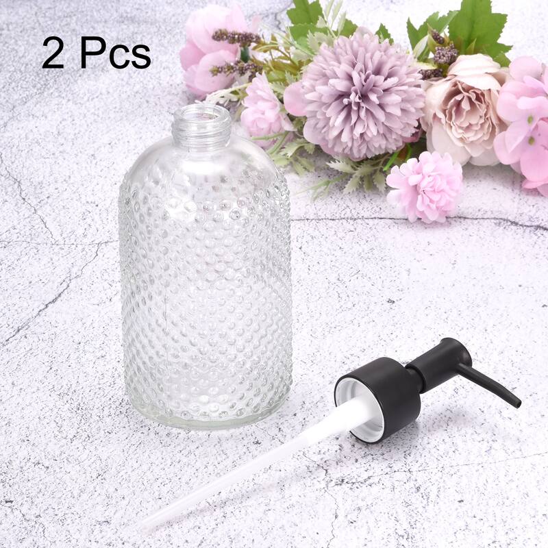 Soap Dispensers Set- 17Oz Empty Glass Dish Hand Soap Dispenser with Pump for Kitchen Bathroom, 2Pcs