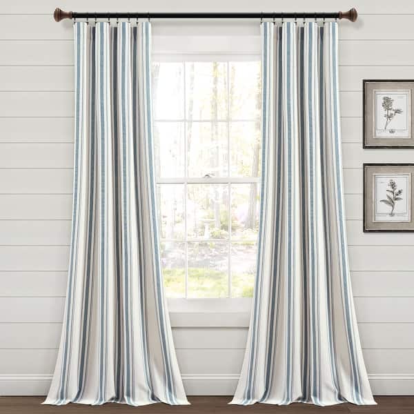 slide 2 of 87, Lush Decor Farmhouse Stripe Yarn Dyed Cotton Window Curtain Panel Pair 84" x 42" - Blue