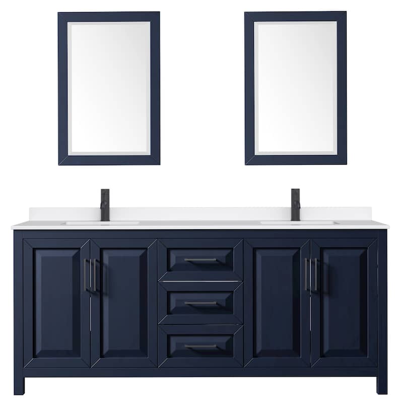 Daria 80-inch Double Vanity, Single Hole Quartz Top, 24-inch Mirrors