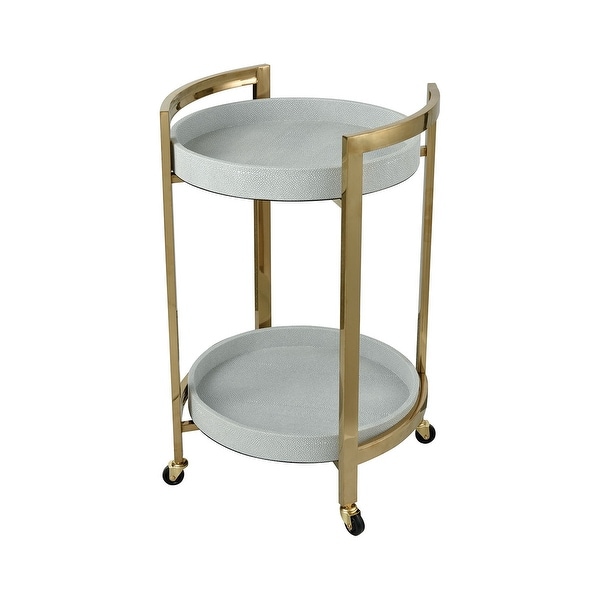 28" White Faux Leather and Gold Plated Stainless Steel Bar Cart with Removable Tray - N/A