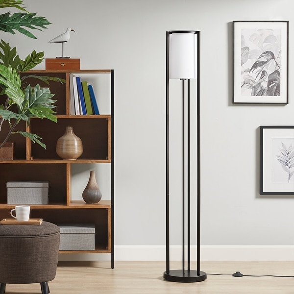 Metal Floor Lamp with Glass Cylinder Shade Black