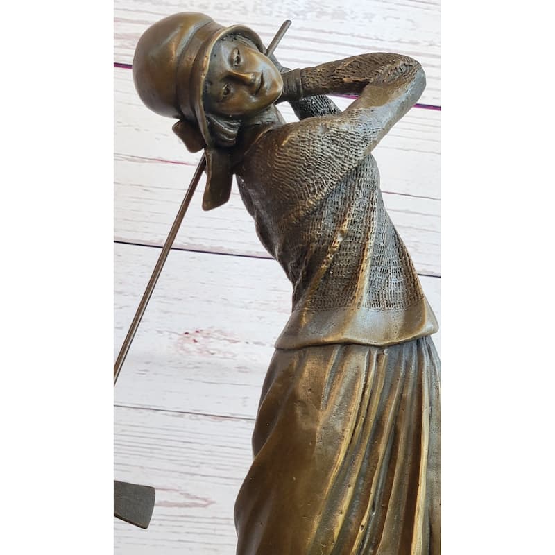 Golf Lover Mothers Day Female Golfer Club Bag Bronze Marble Sculpture Statue