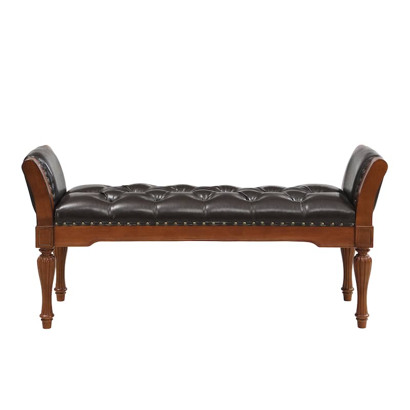 Christopher Knight Home - Mid-Century Classic Sleek Button-Tufted PU Leather Upholstered End-of-Bed Bench with Rolled Arms