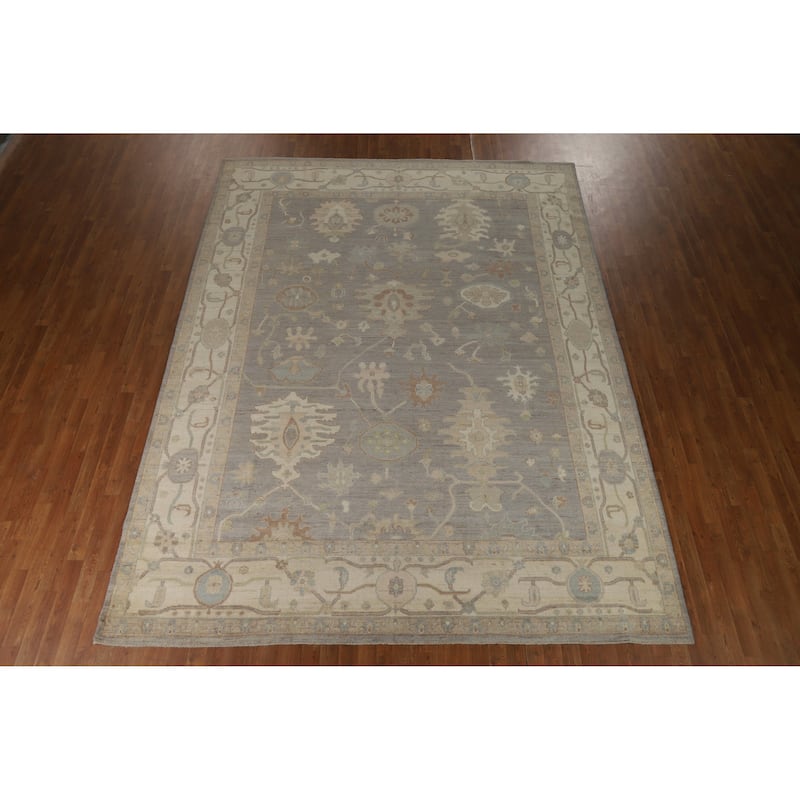 Hand Knotted Oriental 100% Wool Carpet Transitional All-Over Greys & Charcoal Oushak Area Rug - 12' 0'' X 9' 0''