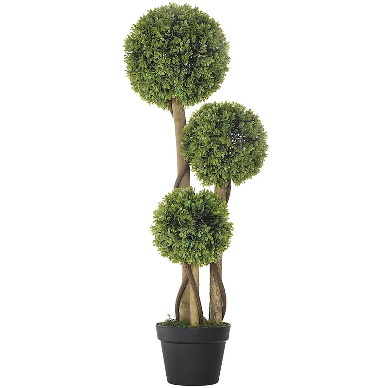3FT Potted Fake Plant, Artificial Boxwood ToPiary Tree, TriPle Ball Tree For Indoor and Outdoor, Green - Green
