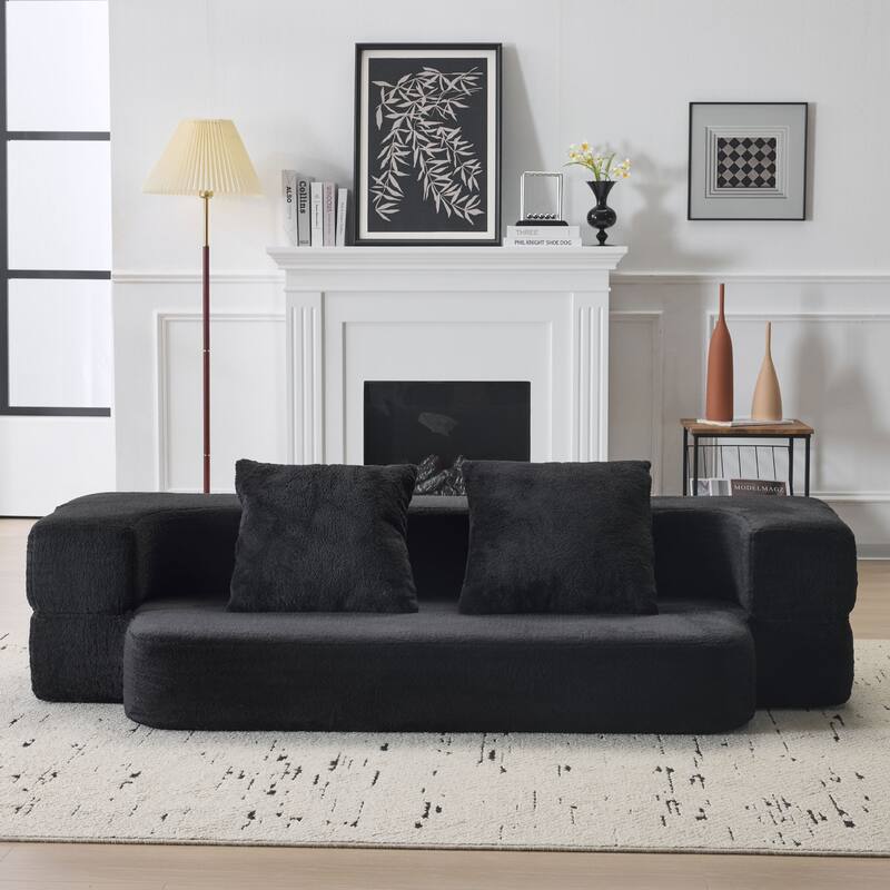 Sectional Sofa ,Foam Fold-Out Bed for Small Spaces & Home Offices - Black