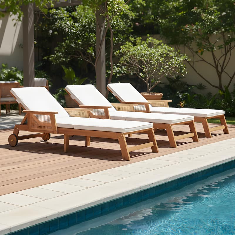 Christopher Knight Home - Soel Outdoor Acacia Wood Wicker 3-Position Adjustable Chaise Lounge with Wheels & Removable Cushion