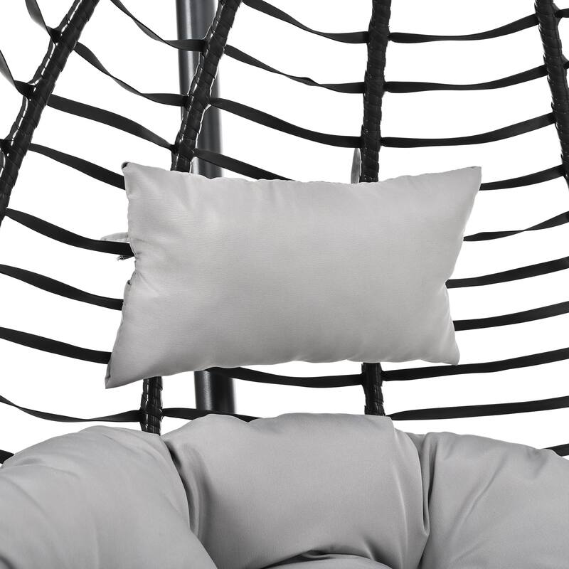 Foldable Rattan Hanging Hammock Chair with Stand and Plush Cushion for Indoor and Outdoor