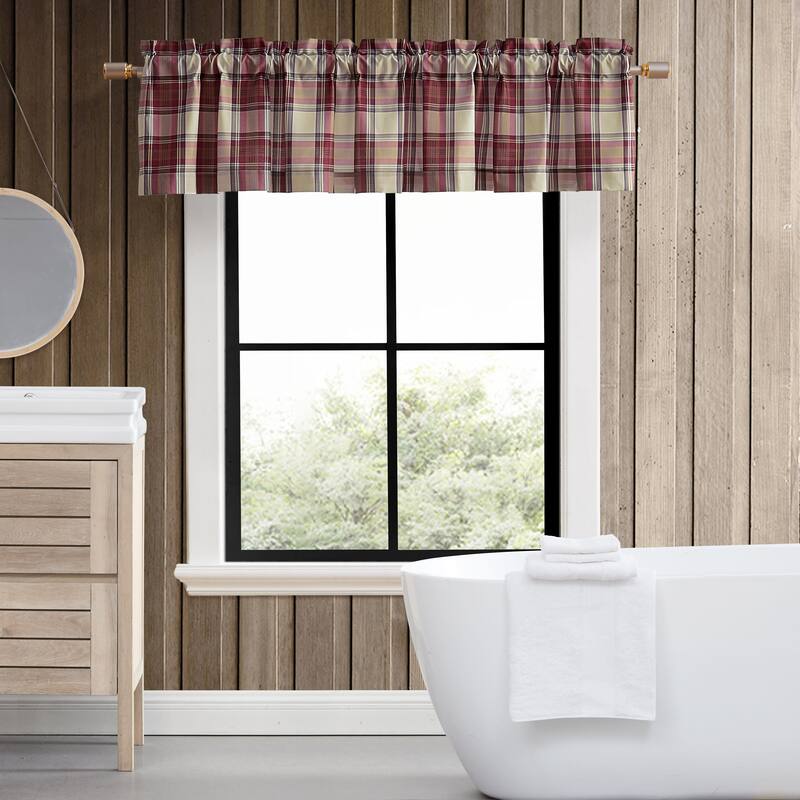 Eddie Bauer Edgewood Plaid Red Pole Top Window Valance - 86 x 15