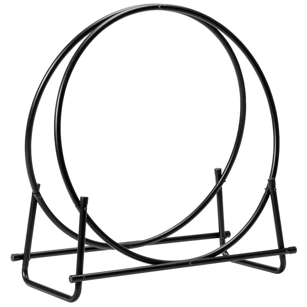30" Black Freestanding Powder Coated Steel Firewood Rack with W-Base Support for Patio - 30" x 14" x 32.5" (L x W x H)