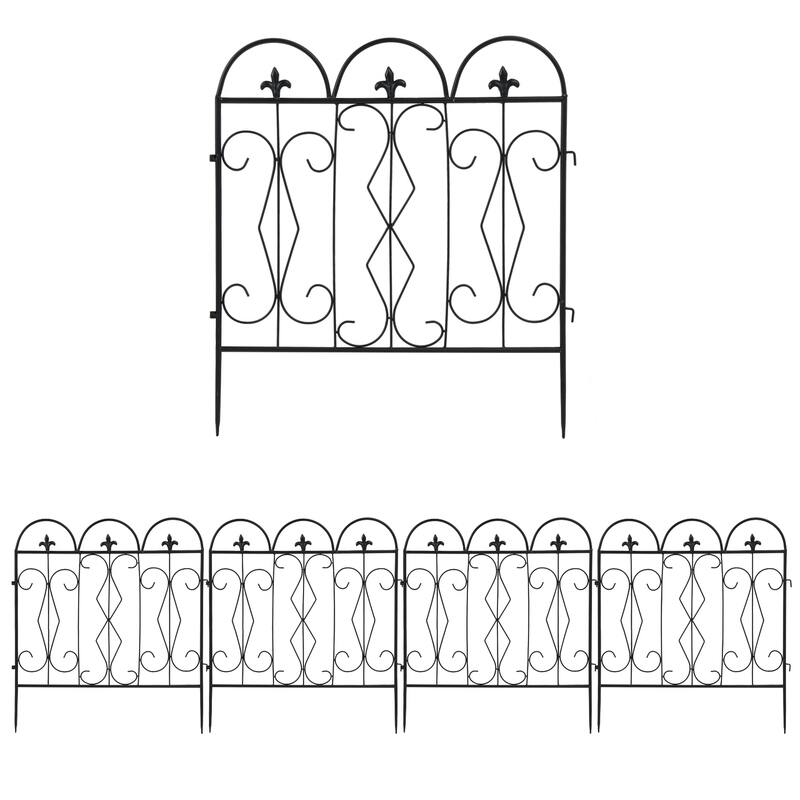 5 Pack Garden Fence Metal Fencing Panels Rustproof Border Section Fence - 24” W x 27.5” H