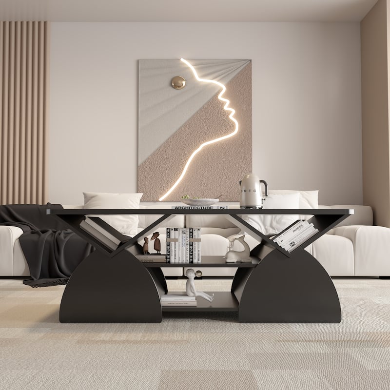 Rectangular Coffee Table Side Table with Storage, End Table Black Cocktail Table Sofa Table Accent Table