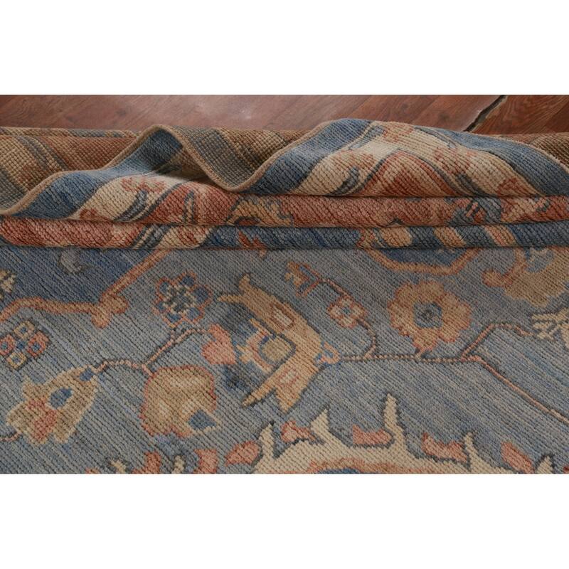 Hand Knotted Oriental 100% Wool Carpet Transitional Medallion Navy Blue & Blues Oushak Area Rug - 14' 6'' X 10' 0''