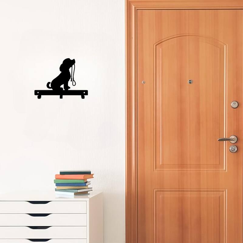 Black Matte Metal DOG Lead Wall-Mounted Towel Rack with 6 Hooks for Towels Robes and Accessories - 7.8”L x 6”H