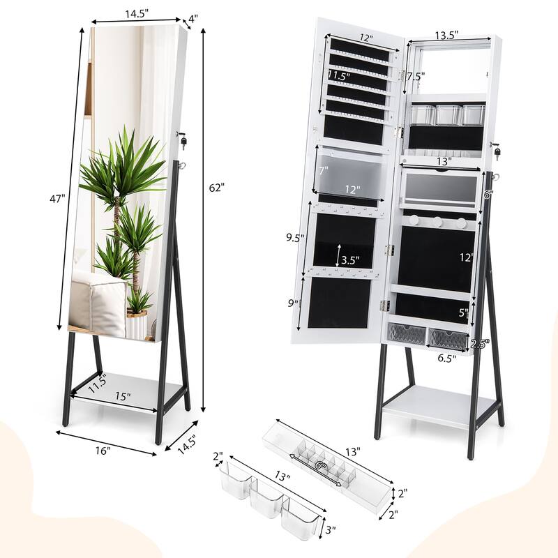 Costway Jewelry Cabinet Armoire 3 Color LED Modes Full-Length - See Details