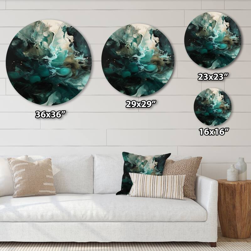 Designart "Green White Marbled Artistry III" Modern Geometric Metal Round Wall Art