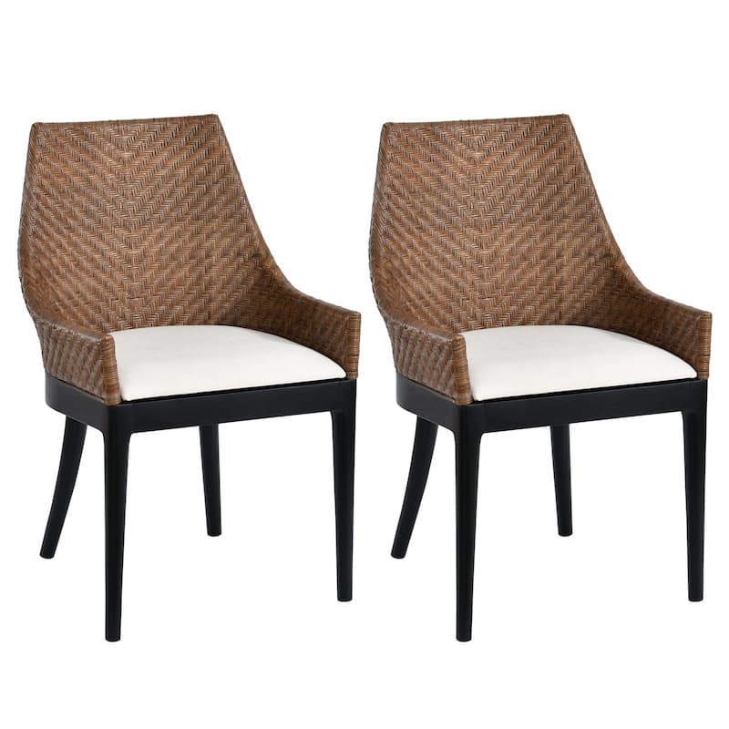 Bohemian 18" Seat W Natural Rattan Backrest with Upholstered Armchair