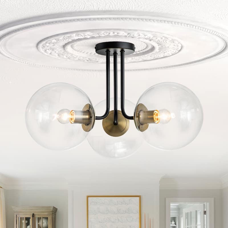 3 - Light 22'' Modern Sputnik Globe Glass Semi Flush Mount Light