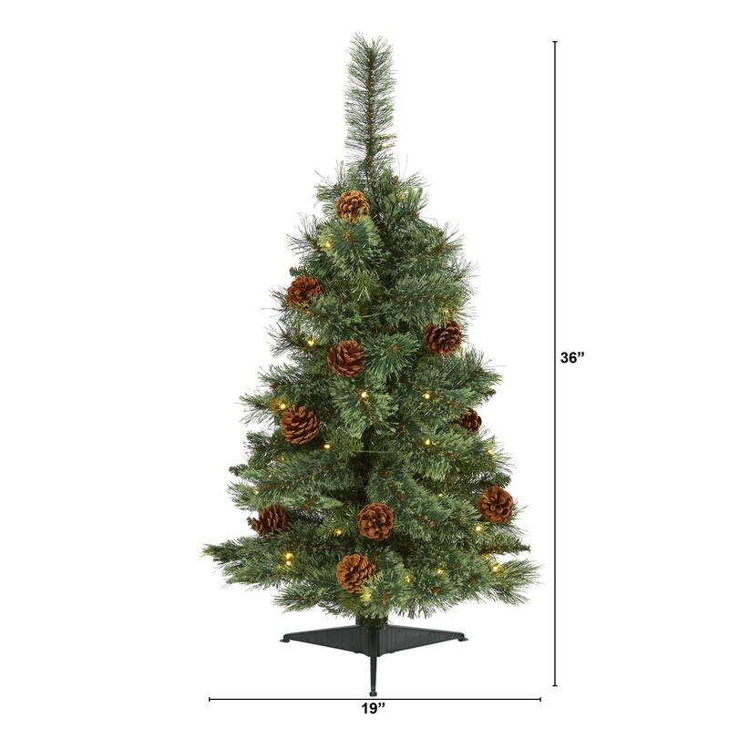 3’ Pre-Lit Mountain Pine Artificial Christmas Tree, Clear LED Lights - 3 Foot
