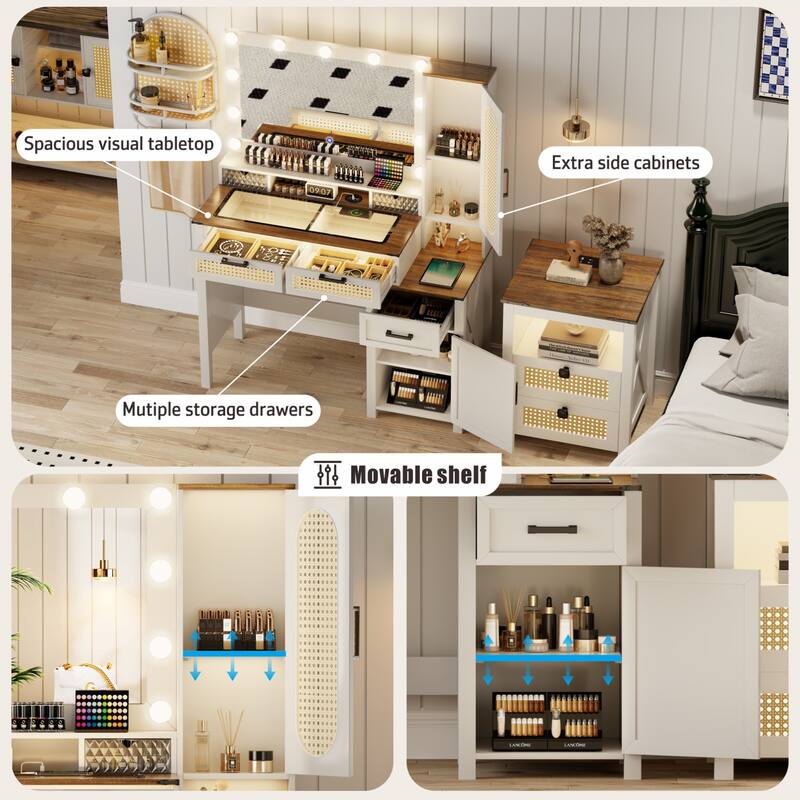 Makeup Vanity With LED Light and Charging Station