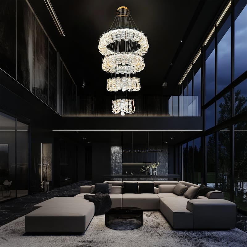 Luxury Grand Modern Gold Crystal LED Chandelier - 4 Tier Dimmable