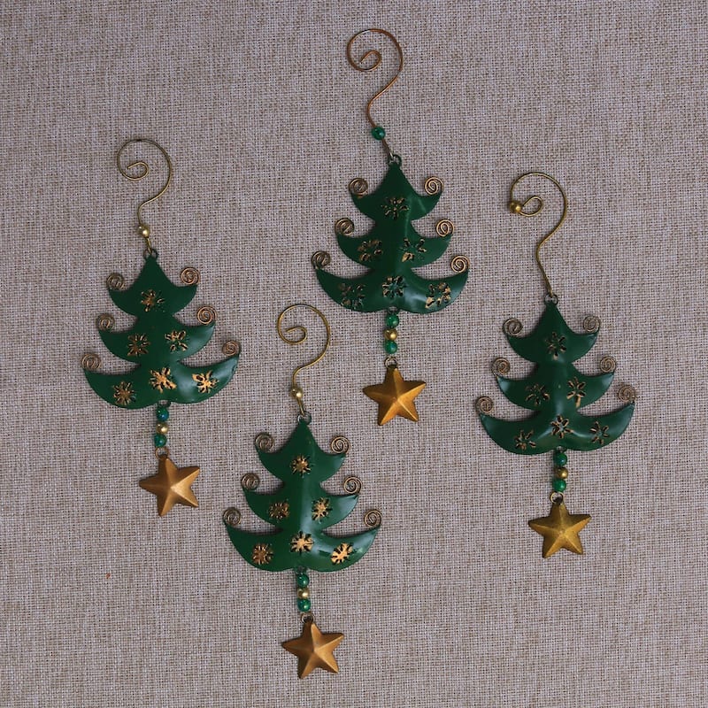 NOVICA Starry Trees, Steel ornaments (set of 4)