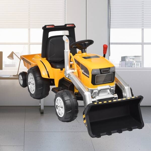 slide 2 of 25, 12V Kids Ride-On Tractor with Detachable Trailer, Remote Control, 3-Gear Shift, Music Player, and LED Headlights
