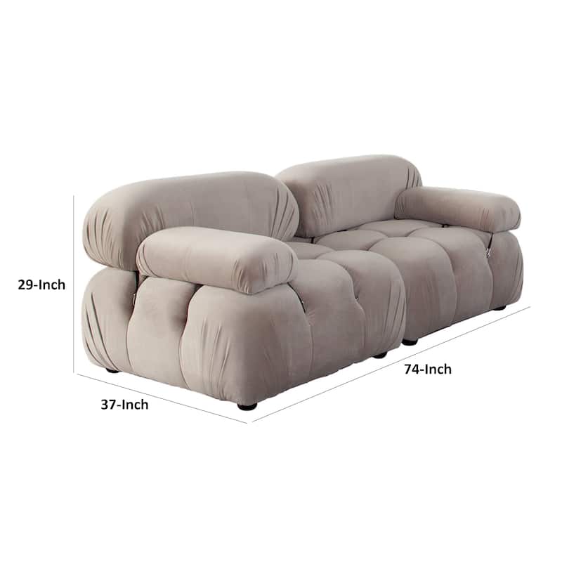 Hito 2 Piece 74 Inch Modular Sofa Set, Tan Brown Bubble Grid Tufting