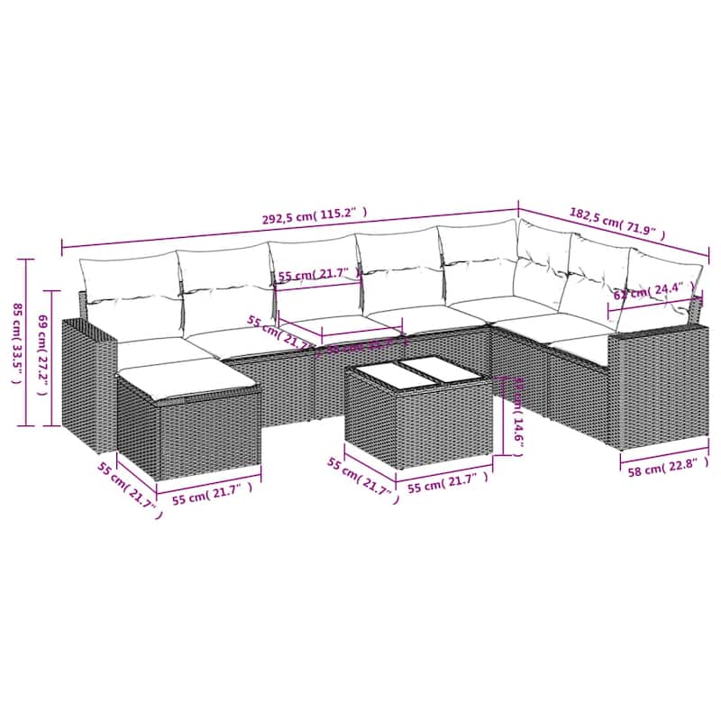 vidaXL Garden Sofa Set Black Poly Rattan Large Modular Garden Sofa Set - 21.7 x 21.7 x 14.6 in (W x L x H)