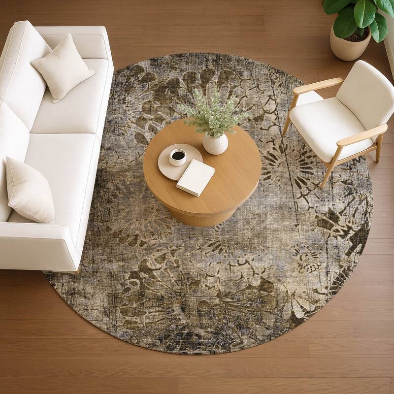 Machine Washable Indoor/ Outdoor Modern Floral Chantille Rug