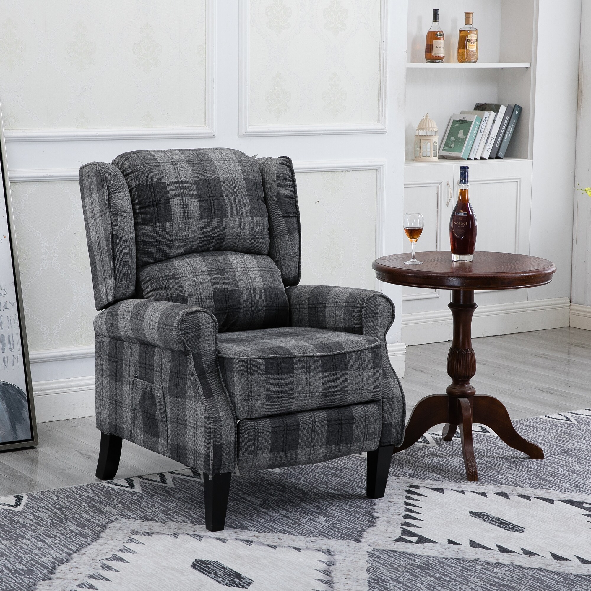 Grey Check Vintage Recliner Chair Leisure Chair Armchair Sofa