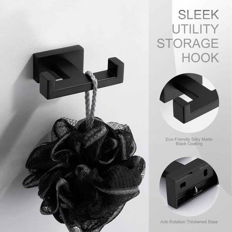 WOWOW Wall Mount Knob Double Robe/Towel Hook in Black